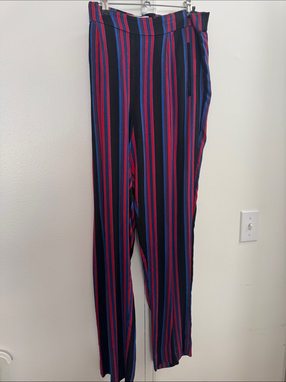 Diane Von Furstenberg Navy Pants with Red & Blue Vertical Stripes